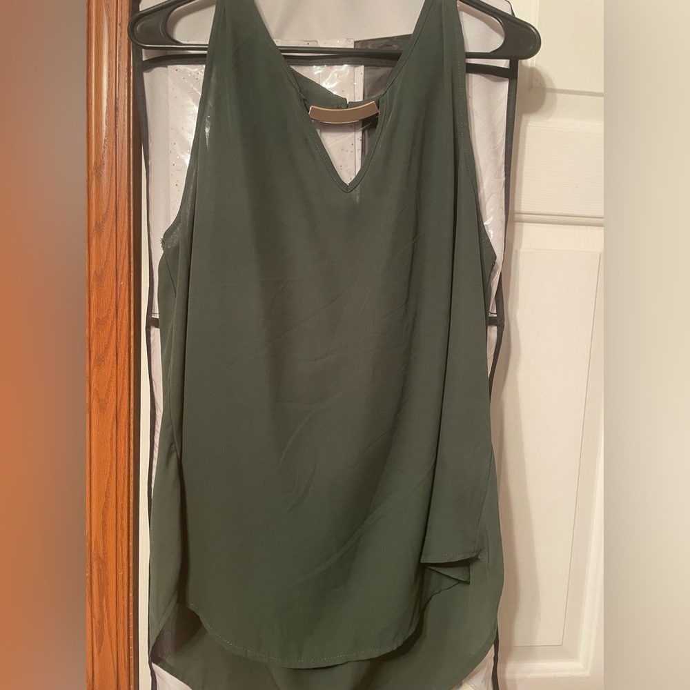 Green dressy tank with gold accent